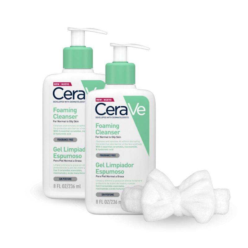 Dúo CeraVe Foaming Cleanser 236ml: limpieza profunda con ceramidas y niacinamida. Ideal para pieles normales a grasas. Elimina impurezas sin resecar.