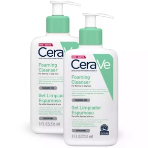 Dúo CeraVe Foaming Cleanser 236ml: limpieza profunda con ceramidas y niacinamida. Ideal para pieles normales a grasas. Elimina impurezas sin resecar.