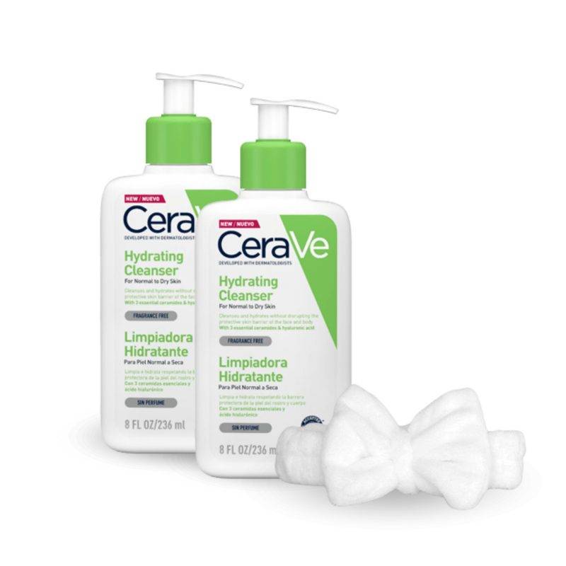 Dúo CeraVe Hydrating Cleanser 236ml: dos limpiadores hidratantes para piel normal a seca.