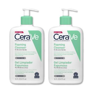 Dúo CeraVe Foaming Cleanser 473ml: limpieza profunda con ceramidas y niacinamida. Ideal para pieles normales a grasas. Elimina impurezas sin resecar.