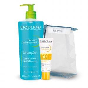 Rutina para pieles mixtas Bioderma con Sébium Gel Moussant 500ml y Photoderm Max Aquafluide Neutro SPF50+ 40ml