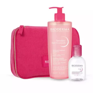 Pack Doble Limpieza Sensibio con Gel Moussant 500 ml, Agua Micelar 100 ml y Neceser Rosado