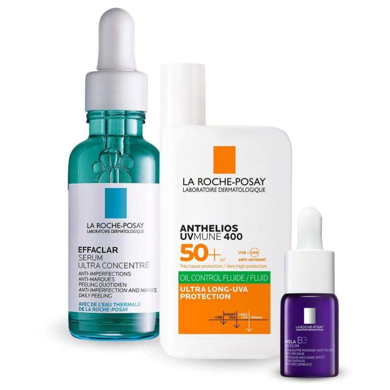 Dúo Corrige y Protege de La Roche-Posay: Effaclar Serum y Anthelios Oil Control SPF50+ para piel grasa y con tendencia al acné.